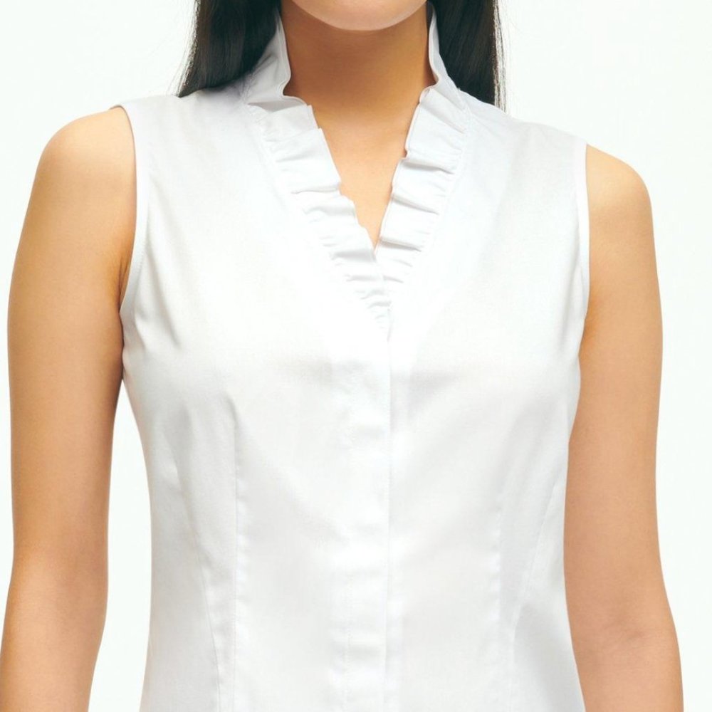 Brooks Brothers - White Ruffle Collar Sleeveless Delicate Print Blouse